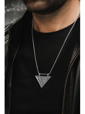 Erkek Gümüş Kolye - Allah Yazılı Arkasında Ayetel Kürsi İşlemeli Erkek Kolye