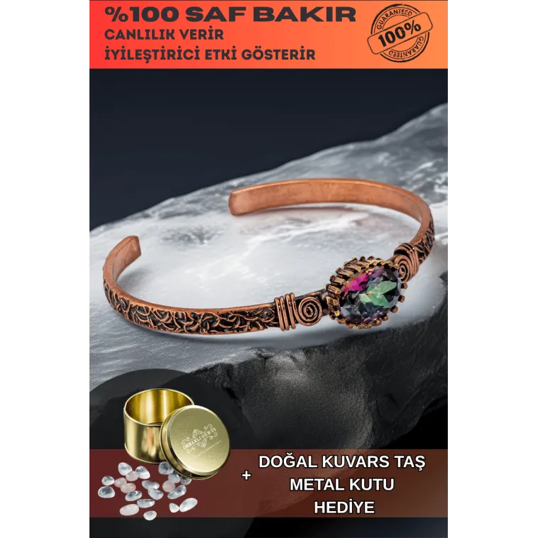 Kadın Bakır Bileklik - Mistik Topaz Taş Mekik Ağaç Kabuğu Model İnce Metal Kutu Kuvars Taşlı Bilezik Kadın Bakır Bileklik - Mistik Topaz Taş Mekik Ağaç Kabuğu Model İnce Metal Kutu Kuvars Taşlı Bilezik