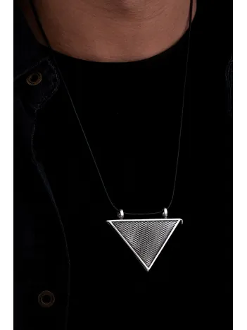 Büyük Boy Baklava Desenli Gümüş Muska Haznesi Deri Kolye Hediyeli