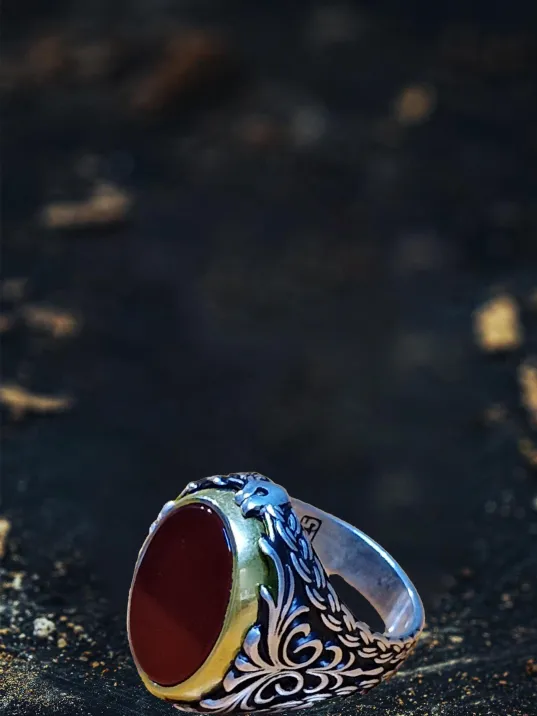 Erkek Gümüş Yüzük - Ortası Dönen Çift Taraflı Hz Zülfikar Kılıcı İşlemeli Erkek Yüzük