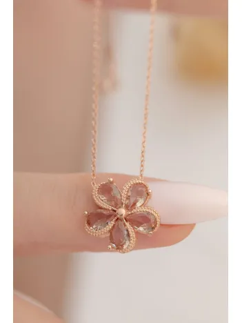 Zultanit Taşlı Rose Manolya Çiçeği Model 5 Kadın Gümüş Kolye GKLMNLYCCK5-ROS