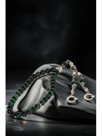 Erkek Doğal Taş Tespih - Doğal Haki Yeşili Kaplan Gözü Taşlı Ortaboy Tesbih Erkek Doğal Taş Tespih - Doğal Haki Yeşili Kaplan Gözü Taşlı Ortaboy Tesbih