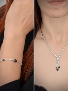 Şıla Kalp Motifli 925 Ayar Gümüş Su Yolu Set - Kolye, Bileklik - GTSKALPSET1-GMS