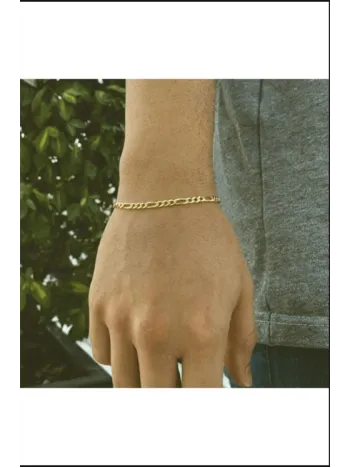 18 Ayar Gerçek Altın Kaplama Kararmayan 3 Mm Erkek Gümüş Bileklik Figaro Model