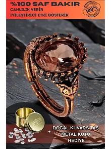 Kadın Bakır Yüzük - Zultanit Taşı Mekik Ağaç Kabuğu Model İnce Metal Kutu Kuvars Taşlı Yüzük