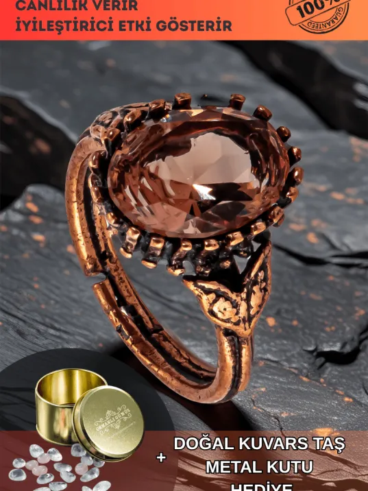 Kadın Bakır Yüzük - Zultanit Taşı Mekik Ağaç Kabuğu Model İnce Metal Kutu Kuvars Taşlı Yüzük Kadın Bakır Yüzük - Zultanit Taşı Mekik Ağaç Kabuğu Model İnce Metal Kutu Kuvars Taşlı Yüzük