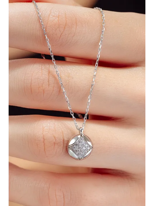 Kadın Gümüş Kolye - Swarovski Taşlı Zirconia Pırlanta Motifli Kadın Kolye