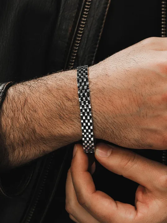 Erkek Gümüş Bileklik - Bukle Model Tasarım Erkek Bileklik