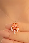 Kadın Gümüş Kolye - Zirkon Taşlı Turuncu Çiçek Motifli Rose Altın Kaplama Gümüş Kolye