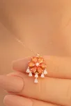 Kadın Gümüş Kolye - Zirkon Taşlı Turuncu Çiçek Motifli Rose Altın Kaplama Gümüş Kolye
