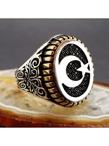 Nano Taşlı Ay Yıldız Erkek Gümüş Yüzük