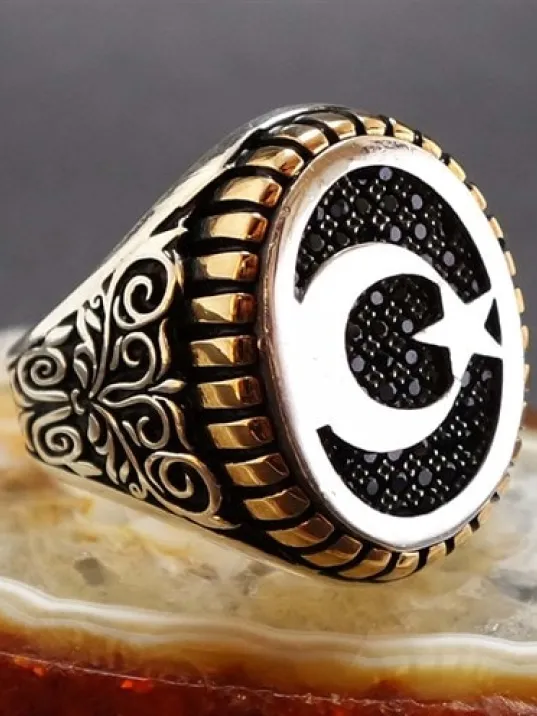 Nano Taşlı Ay Yıldız Erkek Gümüş Yüzük Nano Taşlı Ay Yıldız Erkek Gümüş Yüzük