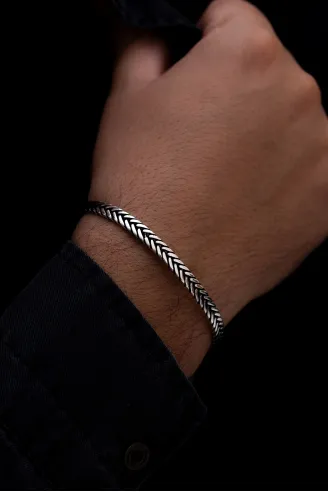 Erkek Gümüş Bileklik - Tilki Kuyruğu Model 2 Gümüş Kelepçe Bileklik