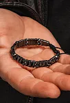 Erkek Kadın Doğal Taş Bileklik - Siyah Hematit Doğal Taşlı Makrome Yuvarlak Model 2 Unisex Bileklik