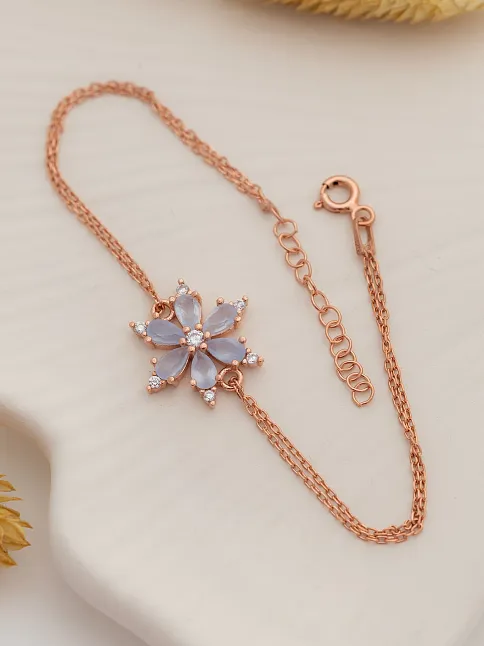 Beyaz Taşlı Çiçek Model Rose Kadın Gümüş Bileklik