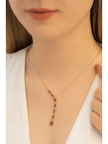 Kadın Gümüş Kolye - Mistik Topaz Taşlı Rose Damla Model Kadın Gümüş Kolye Gklmstktdml-ros