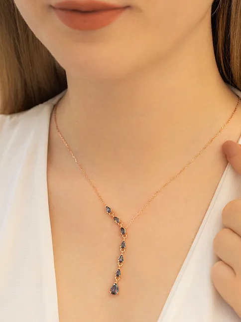 Kadın Gümüş Kolye - Mistik Topaz Taşlı Rose Damla Model Kadın Gümüş Kolye Gklmstktdml-ros