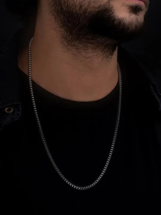 Erkek Çelik Kolye - 3 Mm Orta Kalınlıkta Küp Model Çelik Kolye