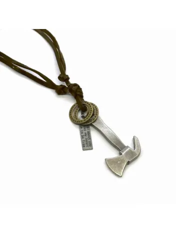 Balta Motif Erkek Kahverengi Deri Kolye Büyük Boy Dkl000balta