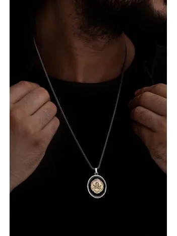 Çift Taraflı Hz Ali Ve Zülfikar Figürlü Erkek Gümüş Kehribar Kolye