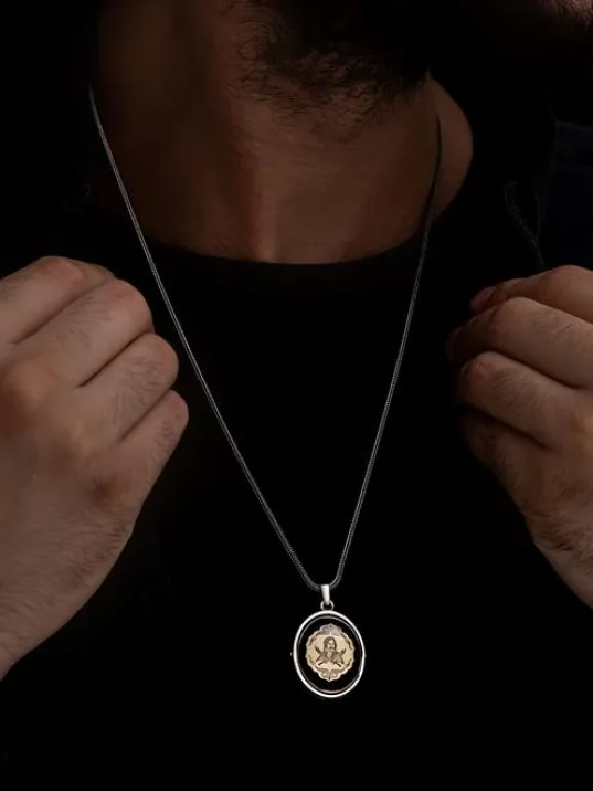 Çift Taraflı Hz Ali Ve Zülfikar Figürlü Erkek Gümüş Kehribar Kolye