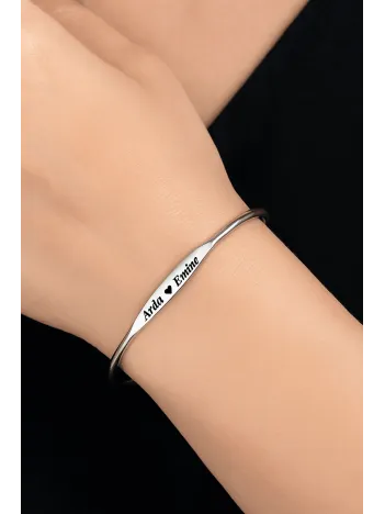 Kadın Gümüş Bileklik - Spotify - İsim - Tarih Yazılabilir İnce Kibar Kadın Bilezik