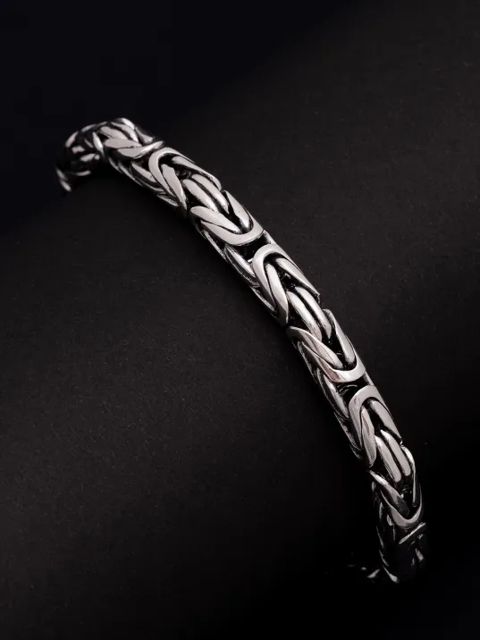 Erkek Gümüş Bileklik - 7.5 mm Özel Kilit Tasarımlı Yuvarlak Kesim Kral Model Gümüş Bileklik