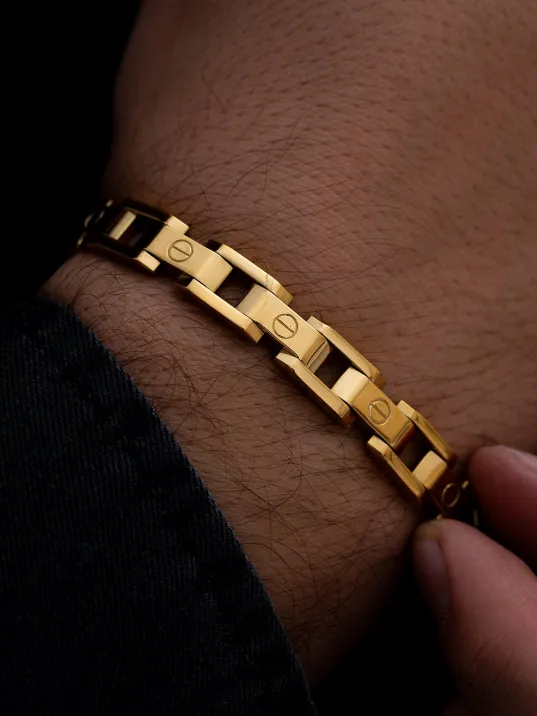 Erkek Çelik Bileklik - Altın Kaplama Sarı Renk Çelik Bileklik