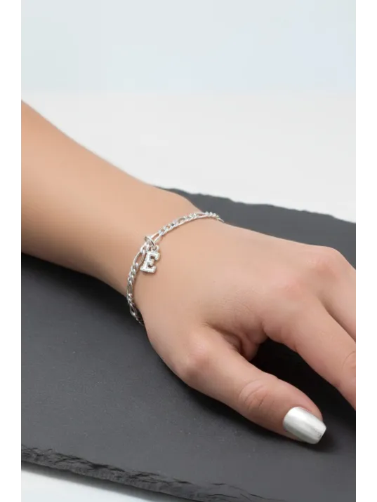 925 Ayar Harfli Gümüş Bileklik - Sevgiliye Hediye 3mm Figaro 925 Ayar Gümüş Kolye Künye