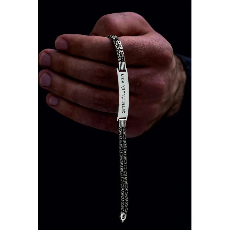 Erkek Gümüş Bileklik - İsim Yazılabilir 2.8 mm Çift Yuvarlak Kral Gümüş Bileklik