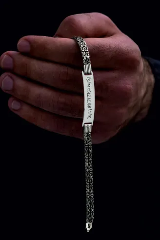 Erkek Gümüş Bileklik - İsim Yazılabilir 2.8 mm Çift Yuvarlak Kral Gümüş Bileklik