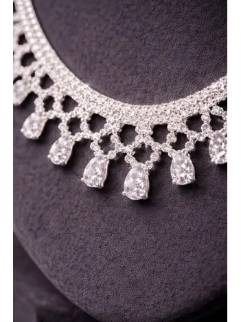 Kadın Bijuteri Kolye Küpe Set - Riley Model Baget ve Zirkon Taşlı Zarif Su Yolu Set