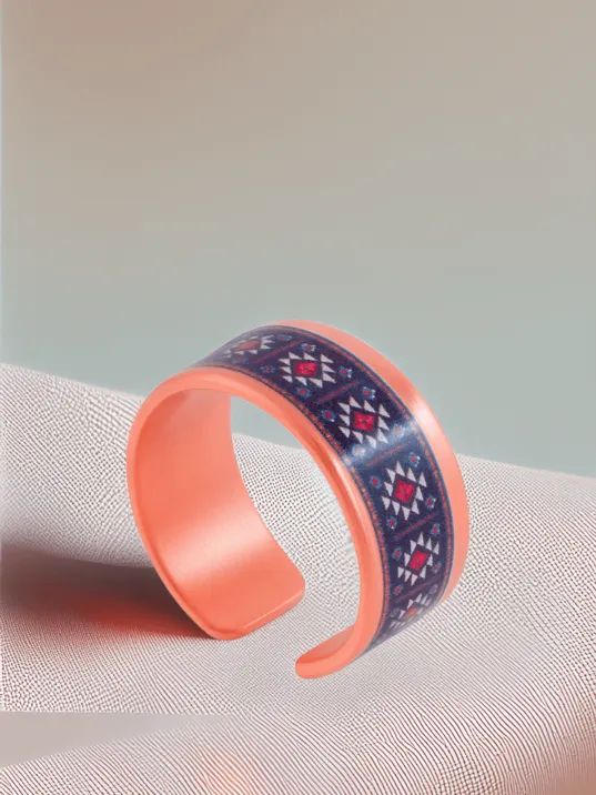 Kadın Bakır Bileklik Yüzük Set - Zeta Model Özel Baskı Metal Kutu Ve Kuvars Taşı