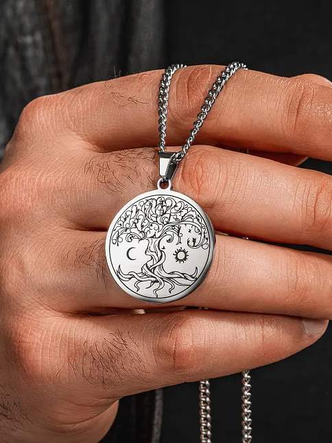 Steel Vitae Gümüş Renk Çelik Hayat Ağacı Erkek Kolye Kararmaz Gurmet Zincir