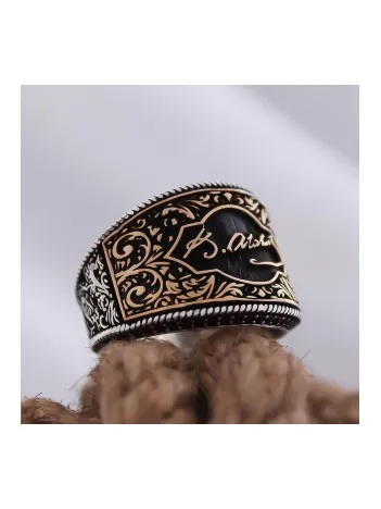 Kemal Atatürk Imzalı Yanı Işlemeli Özel Seri Erkek Gümüş Yüzük