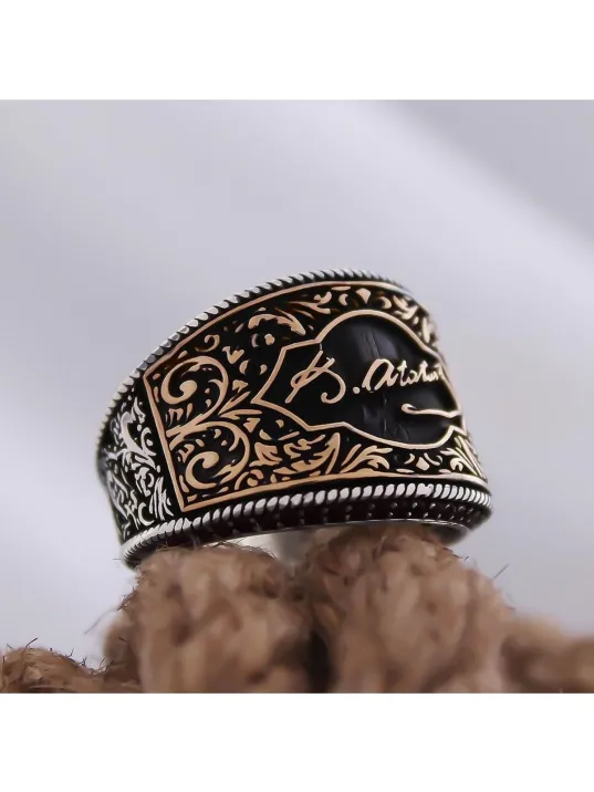 Kemal Atatürk Imzalı Yanı Işlemeli Özel Seri Erkek Gümüş Yüzük