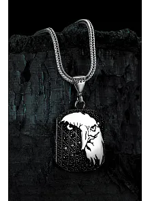 Erkek Gümüş Kolye - Siyah Zirkon Taşlı Kartal Kafası Motifli Erkek Kolye