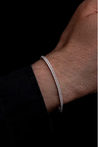 Erkek Gümüş Bileklik - 2mm Beyaz Tilki Kuyruğu Zincir Gümüş Erkek Bileklik