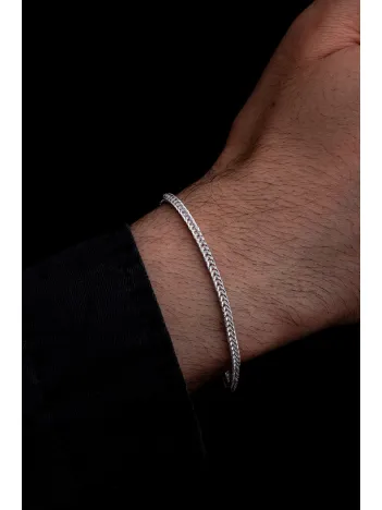 Erkek Gümüş Bileklik - 2mm Beyaz Tilki Kuyruğu Zincir Gümüş Erkek Bileklik