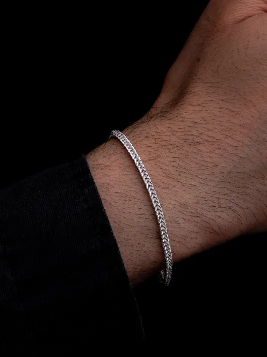 Erkek Gümüş Bileklik - 2mm Beyaz Tilki Kuyruğu Zincir Gümüş Erkek Bileklik