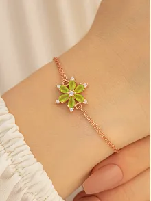 Yeşil Taşlı Çiçek Model Rose Kadın Gümüş Bileklik