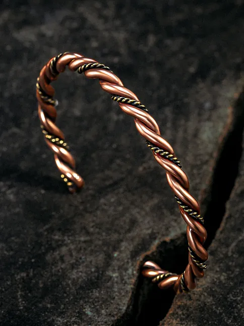 Saf Bakır Bileklik Burgulu Model Metal Kutu Doğal Taşlar Kadın Erkek Kelepçe