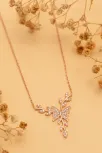 Kadın Gümüş Kolye - Rose Altın Kaplama Zirkon Taşlı Kelebek Motifli Gümüş Kolye Kadın Gümüş Kolye - Rose Altın Kaplama Zirkon Taşlı Kelebek Motifli Gümüş Kolye