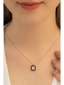 Kare Baget Taşlı Model 2 Kadın Gümüş Kolye Zincir GKLKRBGTM2D-ROS-Rose (bronz)