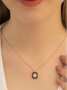 Kare Baget Taşlı Model 2 Kadın Gümüş Kolye Zincir GKLKRBGTM2D-ROS-Rose (bronz)