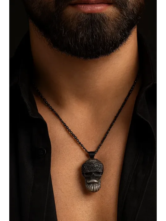 Erkek Kuru Kafa Motifli Polo Zincir Model Çelik Kolye