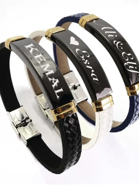 OttoMan İsim Yazılan Bileklik Suni Deri 3 Renk Seçeneği-beyaz