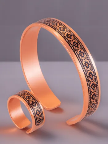 Kadın Bakır Bileklik Yüzük Set - Anna Model Özel Baskı Metal Kutu Ve Kuvars Taşı