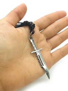 Beyaz Erkek Avcı Bıçak Motif Deri Kolye Büyük Boy Dkl000kılıc