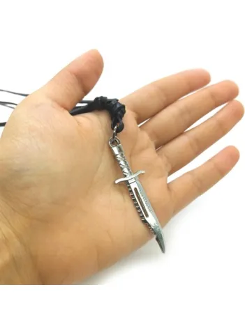 Beyaz Erkek Avcı Bıçak Motif Deri Kolye Büyük Boy Dkl000kılıc